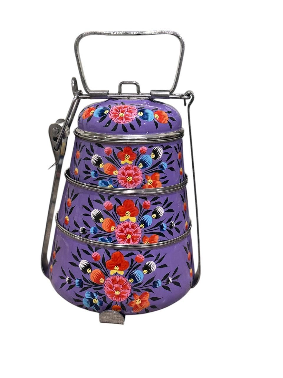 Enamel ware lunch box,hand painted tiffin box, pot belly lunch box, hand painted lunchbox, Enamel ware tiffin box,Stainless steel tiffin box
